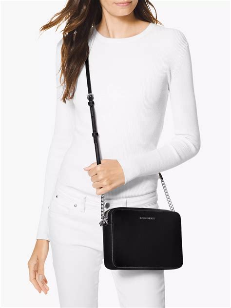 michael kors jet set travel lg ew crossbody black silver